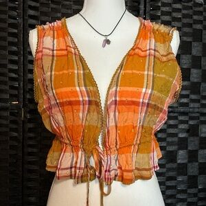 Aerie Orange and Yellow Plaid Blouse